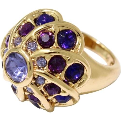 Gold Color Round Purple Crystal Wedding Rings For Women Girl Fashion Trendy Full Rhinestone Finger Ring Jewelry Party Gift 2021