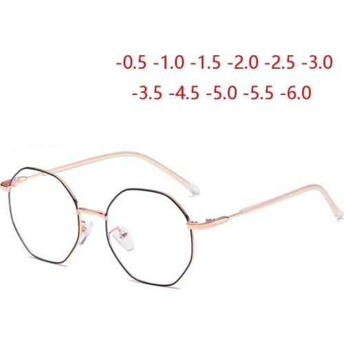 1.56 Refractive index Prescription Lens Graduated Eyeglasses Polygon Stainless Steel Finished Myopia Glasses -0.5 -1.0 To -6.0
