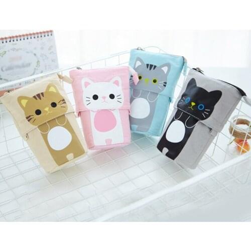 Creative Cat Pencil Case Kawaii Retractable Canvas Pencil Cases School Stationery Big Bag Cute Pen Holder Gifts for Kids Pen Bag