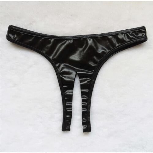 Sexy lingerie ropa mujer underwear women lenceria panties tanga thong Patent leather Solid color bright Open file Show buttocks