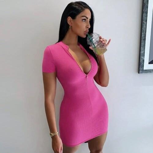 Zipper sexy dress women clothing solid 2021 summer robe woman dresses skiny fashion pullovers female vestidos