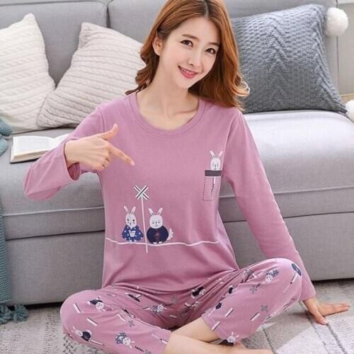 Spring Women Cartoon Cute Pijama Set Female Lovely Pattern Pajama Set Thin Pijamas Mujer Sleepwear