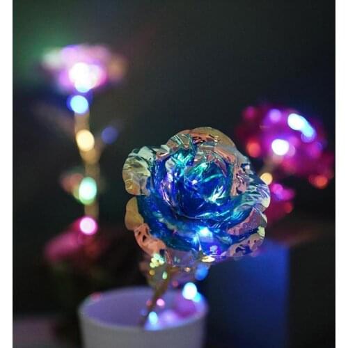 24k Lasts Plated Gold Rose Leaf Flash Glow Bouquet Lover Wedding Valentines Day Lighting Love Flower Forever Mother