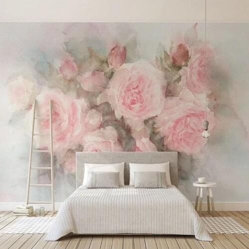 Custom Wall Cloth Beautiful Pink Watercolor Roses Wallpaper Marriage Room Bedroom TV Background Wall Covering Home Decor Fresco