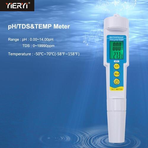 Yieryi Protable TDS/PH&TEMP 3 in 1 Digital Drinking Water quality Analyzer pH Monitor for Aquarium Acidometer Measurement Tool