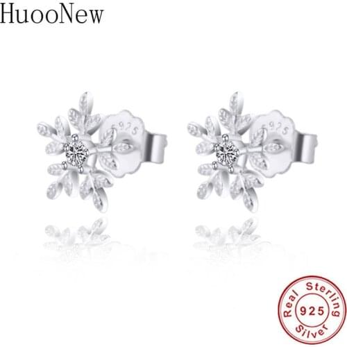 100% 925 Silver Korea Minimalist Snowflake Rhinestone Zirconia Stud Earring For Women Girl Pendientes Bridal Brinco 2019 New
