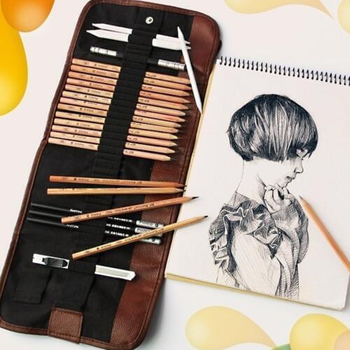 FangNymph 24 Slots Pencil Storage Bag Wrap Roll Up Students Canvas Sketching Pen Case Brushes Fashion Stationery Pouch Bag