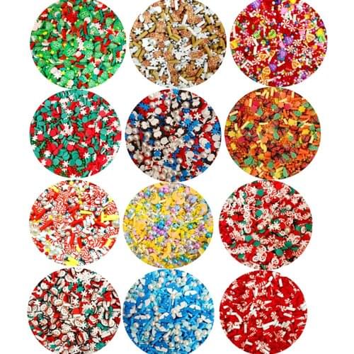 100g Mixed Christmas Series Polymer Hot Clay Sprinkles for Crafts Making DIY Nail Art Decoration Slime Filling Accessories