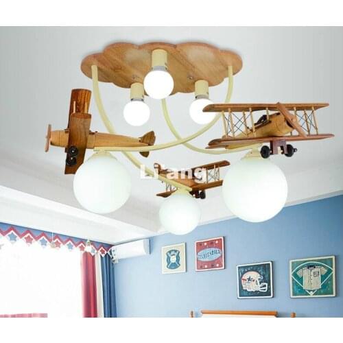 Art Decora LED Children Lights Children Ceiling Lamp Wooden Plane Design Decora Bedroom Light E27 110V 220V Remote Controller