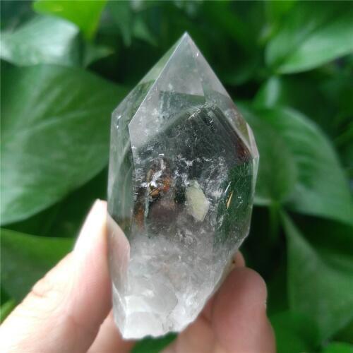 Magnificent Green Phantom Wand Top Quality Garden Quartz Crystal Point Healing Crystal Point With Mountain Shape Inclusion