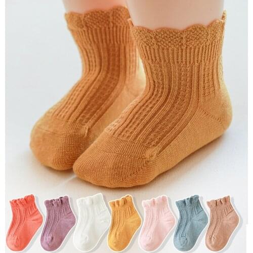 Spring Baby Socks Thin Section Mesh Lace Pure Color Cotton Socks Double Needle Cute Breathable Ruffle Newborn Girl Accessories