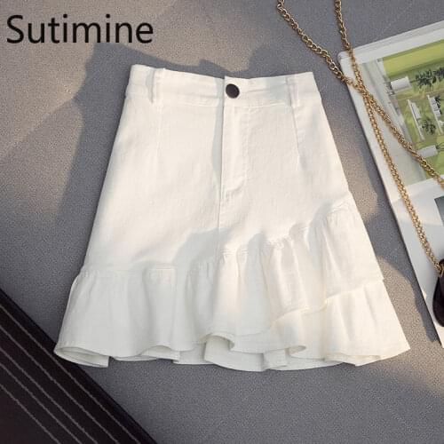 Sutimin Summer Women Skirts Shorts High Waist A-line Floral Ruffle Skirts Women Cute Sweet Girls Mermaid Dance Mini Skirt Kawaii