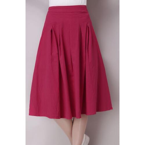 New 2019 Skirts Womens Fashion Casual Elastic Waist Slim Cotton A Line Linen Skirt RE2392