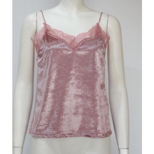 Women V Neck Slim Sleeveless Lace Velvet Blouse Velvet Vest Lotus Leaf Stitching Halter Top