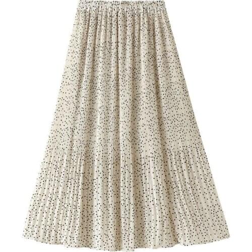 2021 Spring and Summer New Print Polka Dot Chiffon Skirt Women Casual Midi Pleated Skirt Female Fashion All-Match Thin Skirts