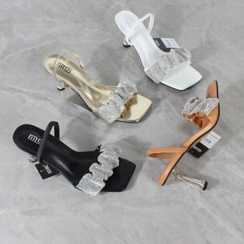Womens sandals 2021 Summer new Chain elastic back strap high heel Modern Sandals stiletto sexy party 8CM