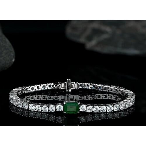 Trendy 15-18CM 925 Sterling Silver Synthesis Emerald Carbon Diamond Tennis Bracelets for Women S925 Emerald Charm Bracelet Gift