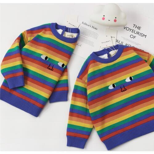 Tonytaobaby Winter Clothes New Boys and Girls Baby Color Stripes European Style Sweater