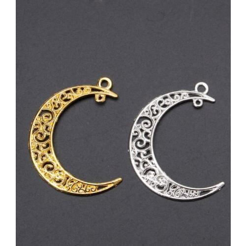 10Pcs Hollow Moon Luna Crescent Symbol Filigree Charm Pendant DIY Jewelry Making