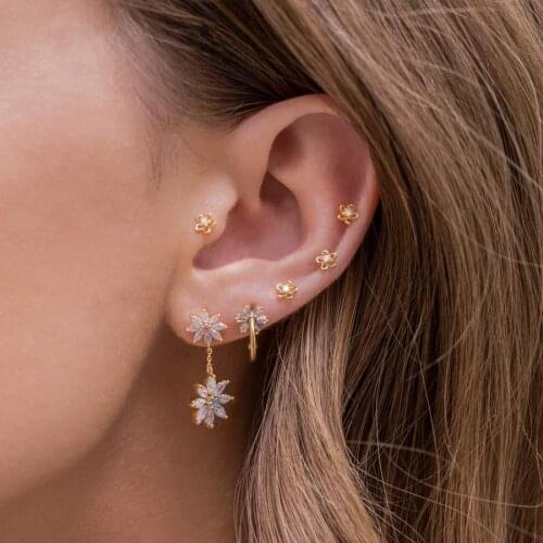 5mm mini small flower stud earring for multi piercing 925 sterling silver delicate dainty jewelry wholesale