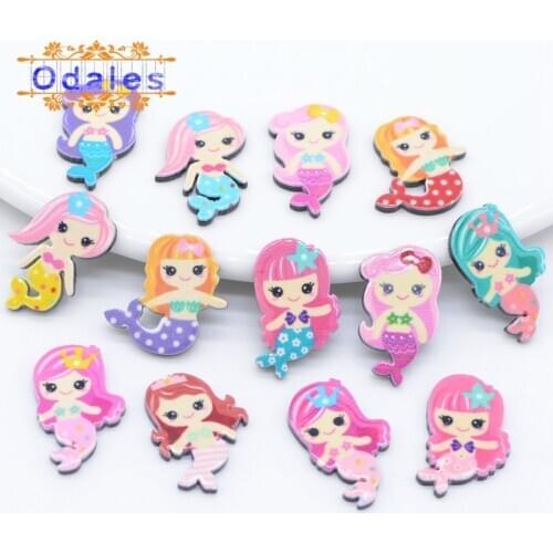 50Pcs/lots Mermaid Flat Back Planar Resin Princess Cartoon DIY Acrylic Ear Studs Accessories for DIY Mobile Phone Case Headband