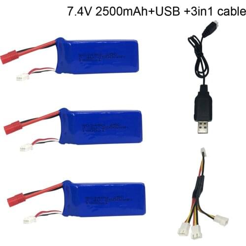 7.4V 2500MAH lipo battery with USB Charger 3in1 cable for Syma parts charger for Syma X8G X8HC X8HG RC Quadcopter spare parts