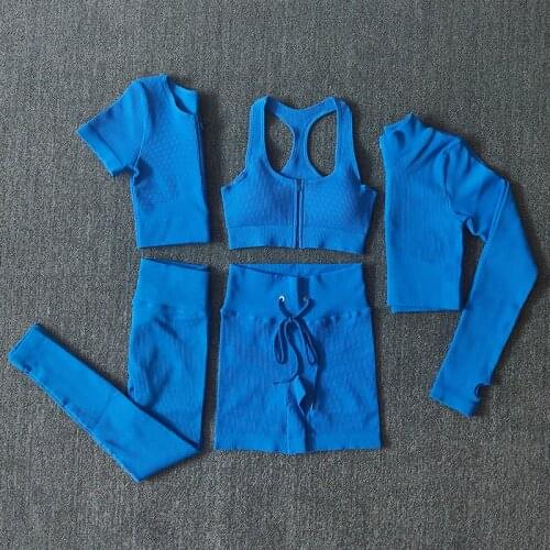 Seamless Women Yoga Set Workout Sportswear Gym Clothing Zipper Long Sleeve High Waist Leggings Fitness Bra Athletic Sports Suits