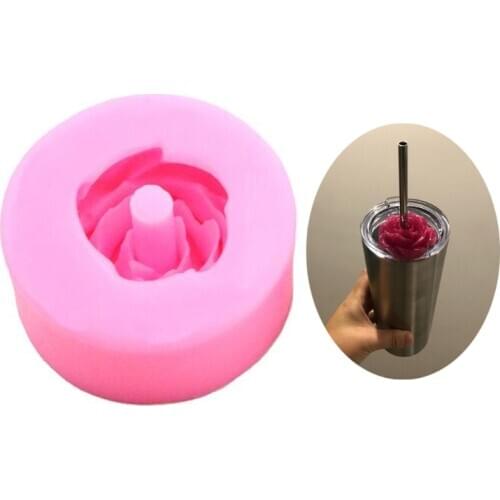Shiny Handmade Epoxy Resin Mold Rose Flower Straws Topper Casting Silicone Mould DIY Crafts Jewelry Making Tool