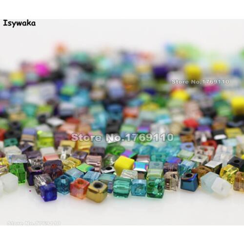 Isywaka 1980pcs Cube 2mm Mixed Color Square Austria Crystal Beads Charm Glass Beads Loose Spacer Bead DIY Jewelry Making