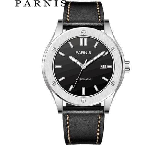 Parnis mechanical men watches Top Brand Luxury Casual Clock Leather Sapphire Crystal 5atm Waterproof mens watch montre homme