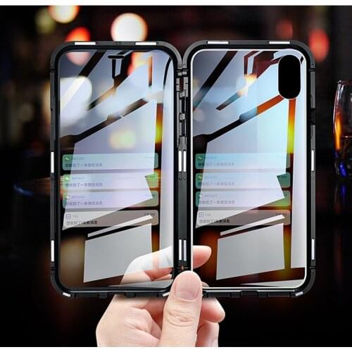 For IphoneX Cover Front Black Double sided glass Metal Magnetic Case for iPhone XS MAX iPhone XR X 7 8 Plus Phone Magnet Cover