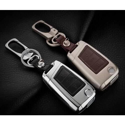 Zinc Alloy+Leather Key Case Cover For VW Polo Golf 7 Tiguan For Skoda Octavia Kodiaq Karoq For SEAT Ateca Leon Ibiza 2015