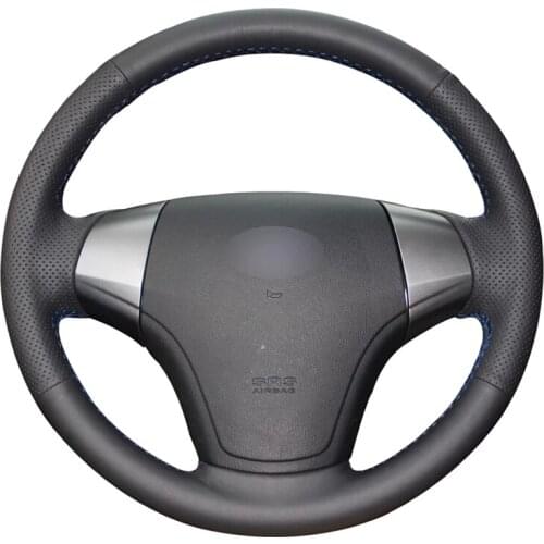 Black Artificial Leather Hand-stitched No-slip Car Steering Wheel Cover for Hyundai Elantra 2007-2010