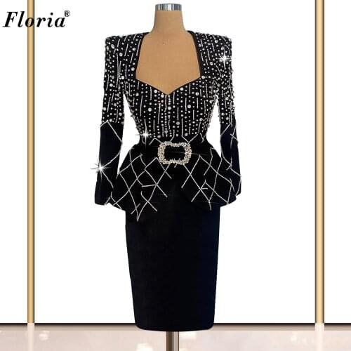 Plus Size Black Evening Dresses With Crystals Long Sleeves Evening Gowns Formal Special Occasion Dresses Vestidos Formales