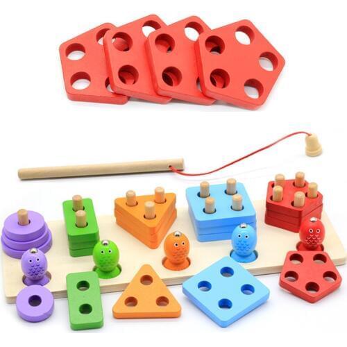 Kids Educational Toys Montessori Fishing Toys Magnet Fishing Puzzles For Kids Geometric Matching Wooden Toy Child Learning Gifts