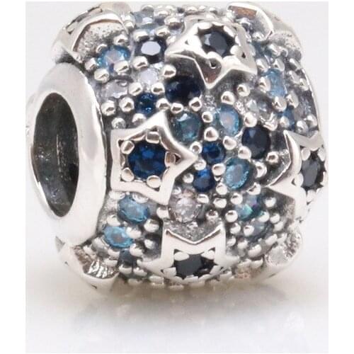 DoDoFly Authentic S925 silver Royal Blue Crystal Embossed Star Beads Fit Original Charms Bracelet Necklace DIY Jewelry Making