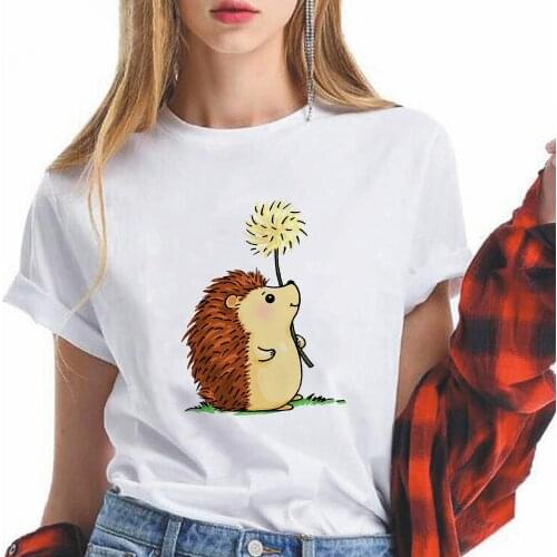 Cute Dandelion Hedgehog Sleeve Short Hip Hop Women Top Cartoon Modern Leisucre Aesthetic T Shirts Female Cothes Camiseta Mujer