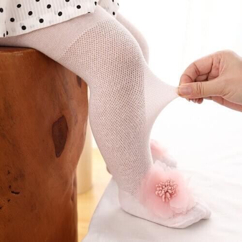 Toddler Girl Cotton Lace Tights Child kid White Mesh Thin Bow Pantyhose Newborn Infant Summer Flower Stockings Baby Accessories
