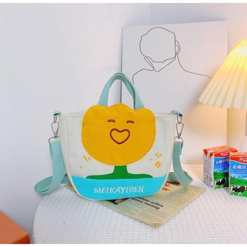 Canvas Tote Bag Women Shopper Bag Designer Handbag 2021 Casual Fashion New Cartoon Flower Hit Color Kawaii Bucket Crossbody Bags