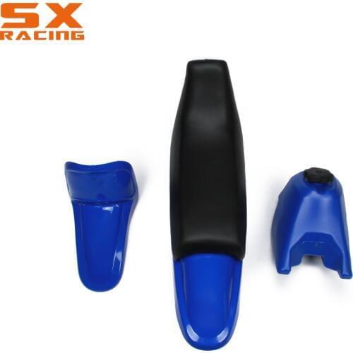 Motorcycle 7 PCS Black And Bule Body Plastic Cover Gas Fuel Tank Seat Fender Mudguards Kit Set For YAMAHA PW50 PW 50 Dirt Bike