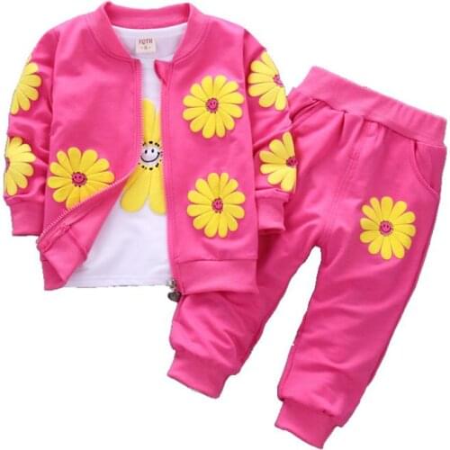 2020 fashion girl spring autumn clothing three-piece printing jacket + T-shirt + pants Suit 1-4Y