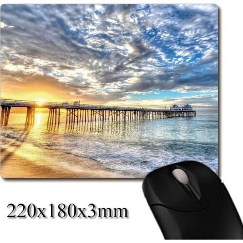 Sunset seaside pier image printed Heavy weaving anti-slip rubber pad office mouse pad Coaster Party favor gifts 220x180x3mm