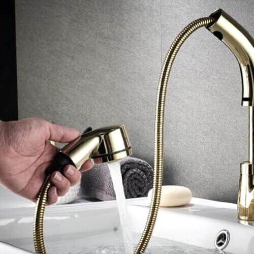 Bathroom Basin Tap Faucet Sink Tap Single Handle Pull Out Spray Kitchen Tap Head Hot Cold Water Crane Deck Mount Faucet Tap