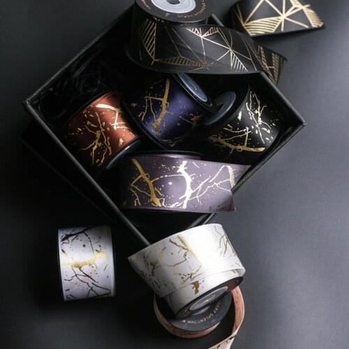 10 Yards/Roll Ribbon Gold Printed Stain Ribbons Wedding Party Decoration Gift Packing Ribbons DIY Crafts