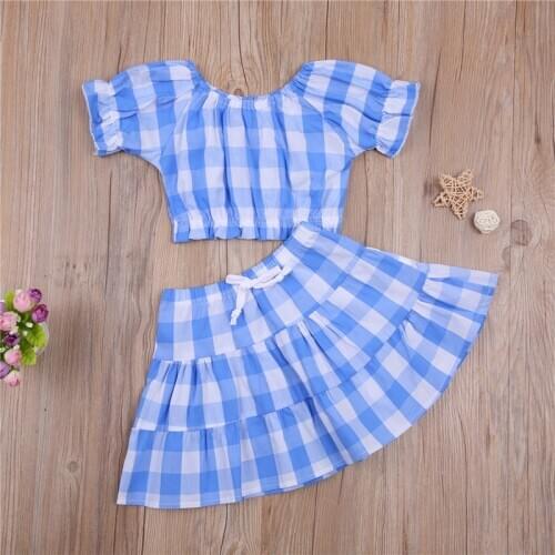Summer Kid Girl Plaid Tops Skirt Children Clothing Outfits Clothes