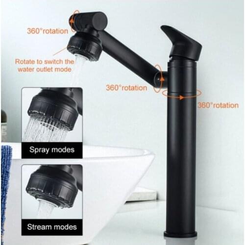Multifunction Bathroom Sink Faucet Hot Cold Water Mixer Crane Antique Bronze Deck Mounted Universal Water Taps