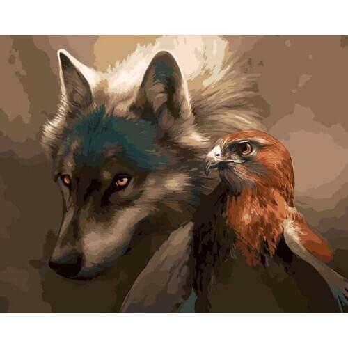 Wolf and eagle Paint By Number Canvas Painting Kits DIY Unframe Acrylic Paint Adult Coloring By Numbers Animal Handpainted Gift