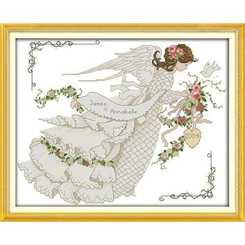 Cross Stitch Kit Flowery Wedding Dress 14ct 11ct Stamped Count Printed Canva Stitches Embroidery Kit DIY Handmade Needlework Set