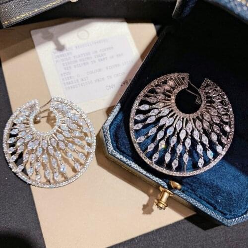 2021 New Luxury Crystal 925 Silver Drop Tassel Circle Wedding Earrings Round Stud Elegant Bridal Temperament Fine Jewelry