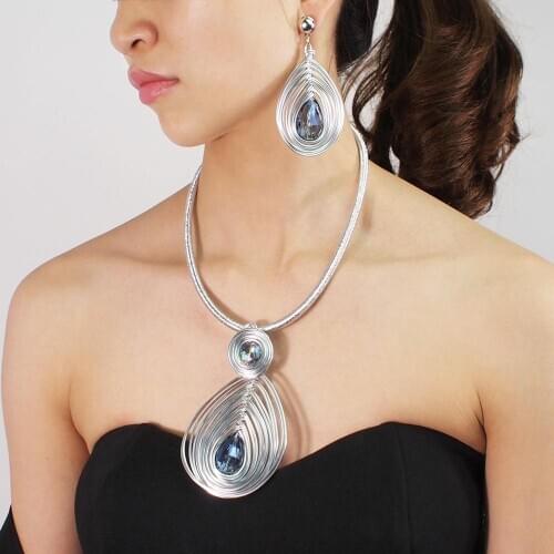 Crystal Chokers Set Pendant Necklace And Earrings Women Party Dress Statement Sets Fashion Jewelry Accessories UKEN